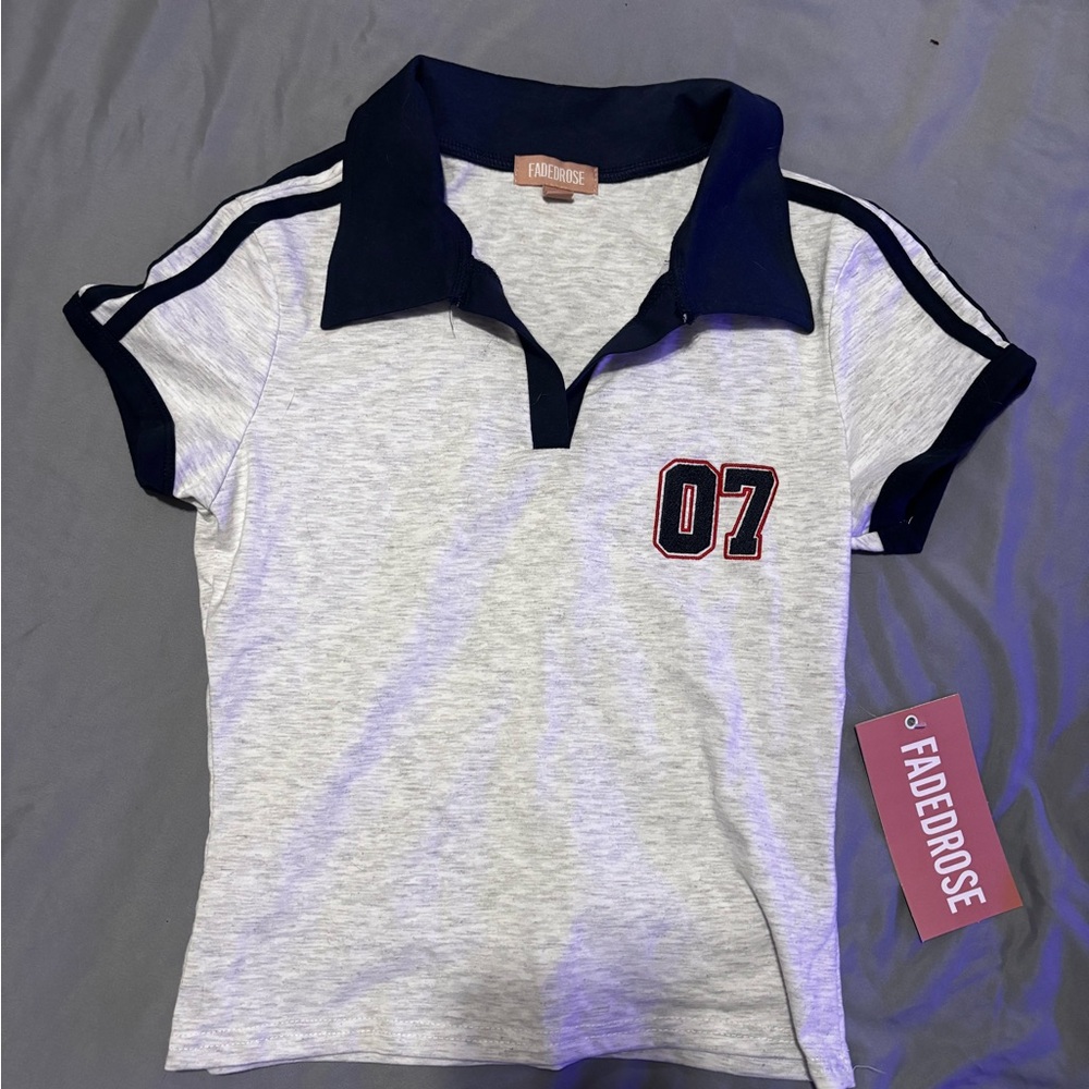 Gray/Navy Blue, Collared T-shirt, Size M